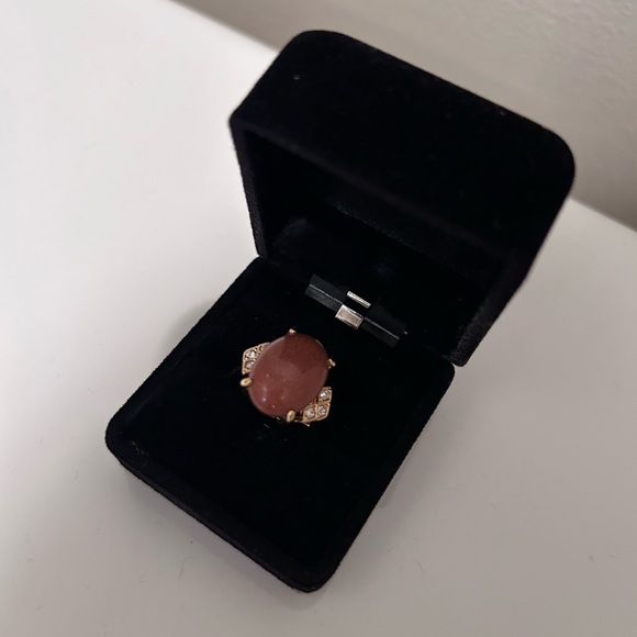 Goldstone Cocktail Ring Size 7 18k Gold Electroplated Cubic zirconia stones - Picture 2 of 5